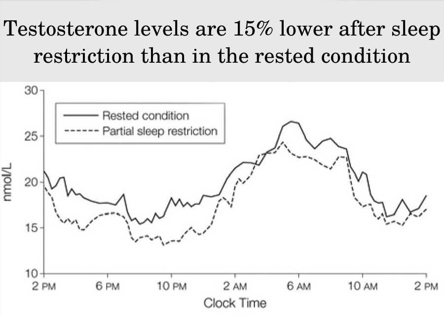 Testosterone levels are 15% lower after sleep restriction than in the rested condition